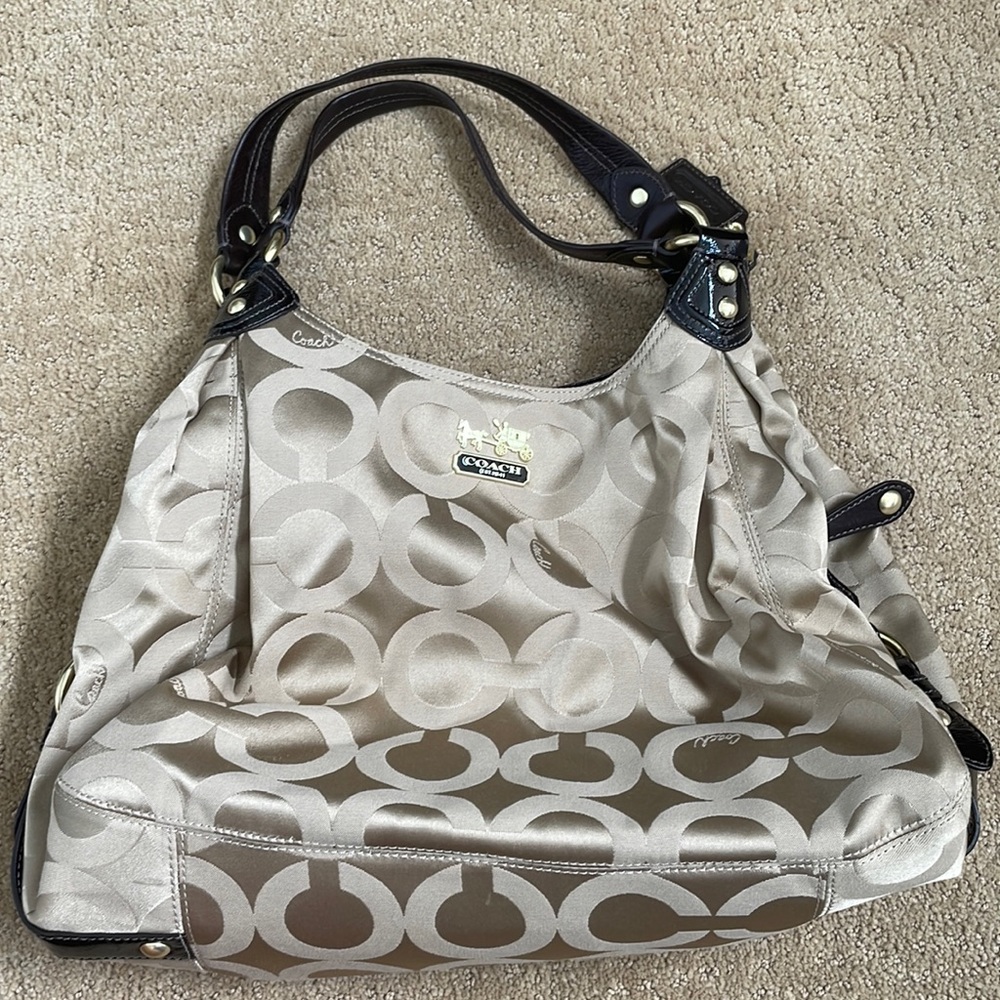 Coach gold shoulder bag with 3 interior compartments!